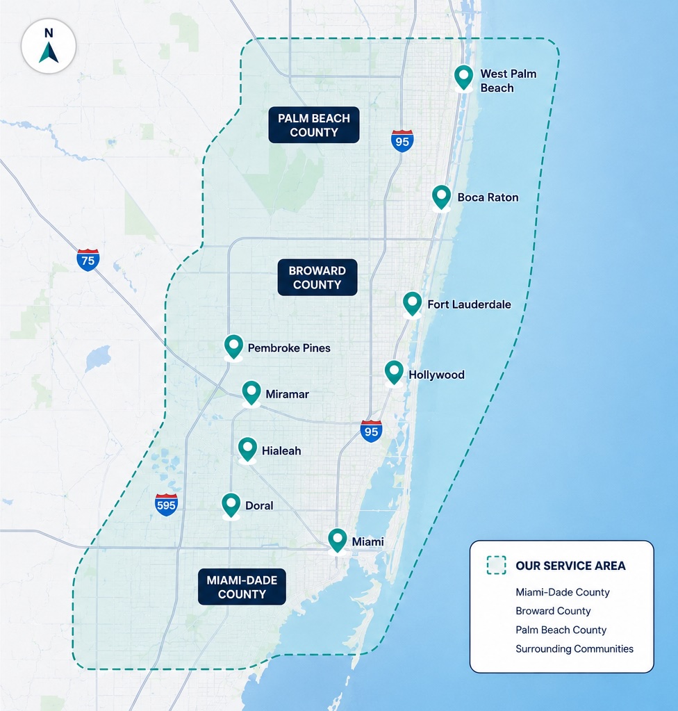 South Florida Medical Courier Coverage Map — Miami-Dade, Broward, Palm Beach